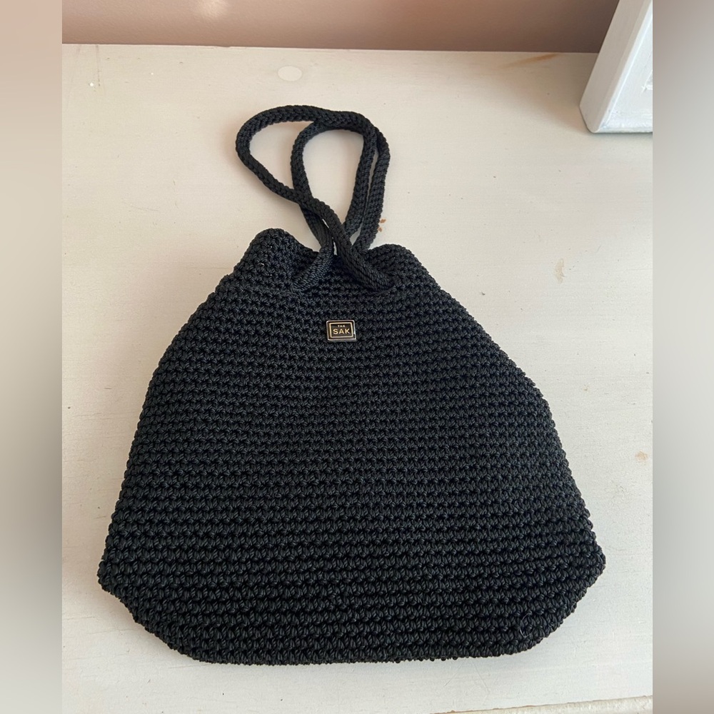 The Sak Black Woven Mini Adjustable Backpack Purse Bag